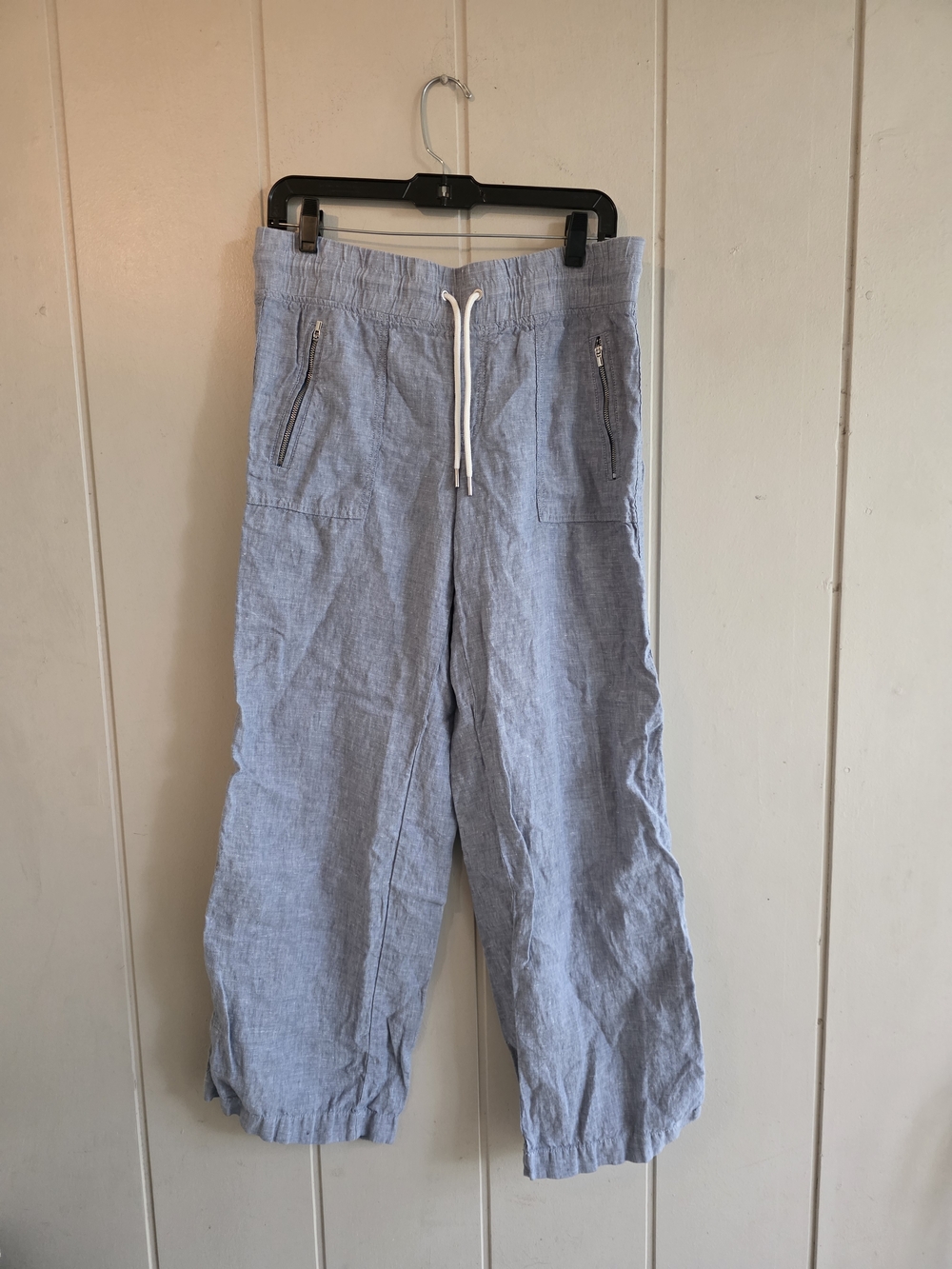 Athleta Cabo Linen Wide Leg 100% Linen Pant Sz 8 Blue Beach Costal Travel